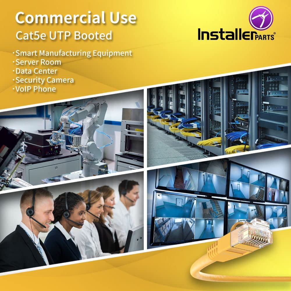 (10 Pack Ethernet Cable CAT5E Cable UTP Booted 20 FT - Yellow - Professional Series - 1Gigabit/Sec Network/Internet Cable, 350MHZ