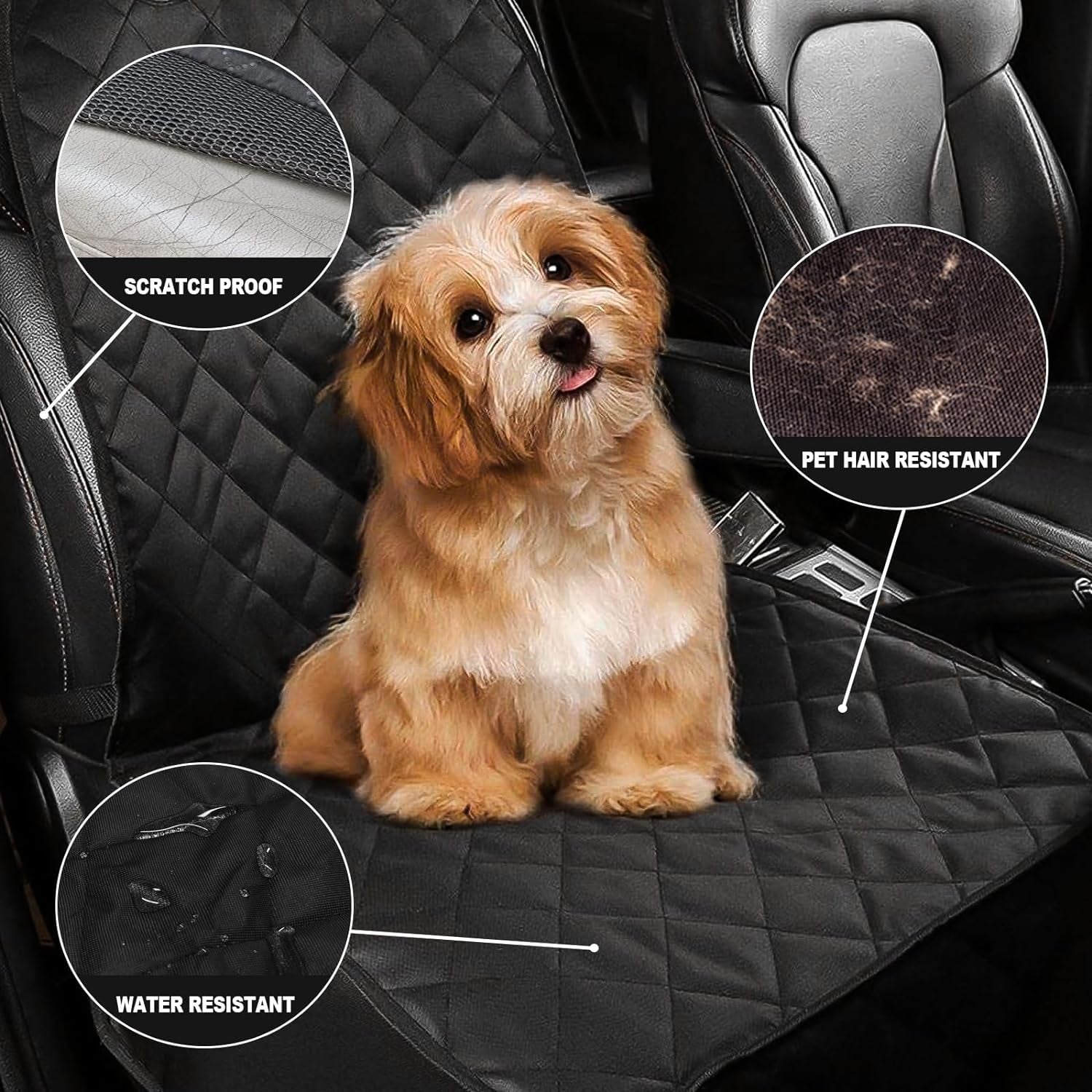 2-Pack Heavy-Duty Dog Car Seat Cover – Waterproof 600D Oxford Pet Seat Protector with Non-Slip Backing, Hammock Convertible Design for Cars, Trucks & SUVs, Black