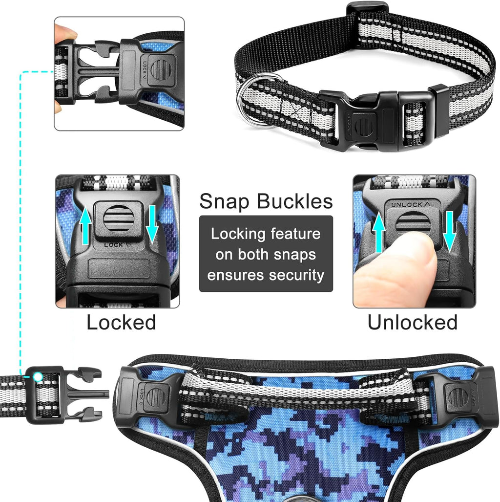 No Pull Dog Harness with Collar – Adjustable Reflective Oxford Vest with Front & Back Leash Clips, Control Handle for Small, Medium & Large Dogs