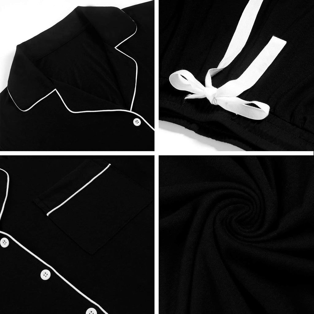 Women's 2-Piece Button-Down Pyjama Set – Soft Short Sleeve Sleepwear with Pockets, Stretch Lounge Set