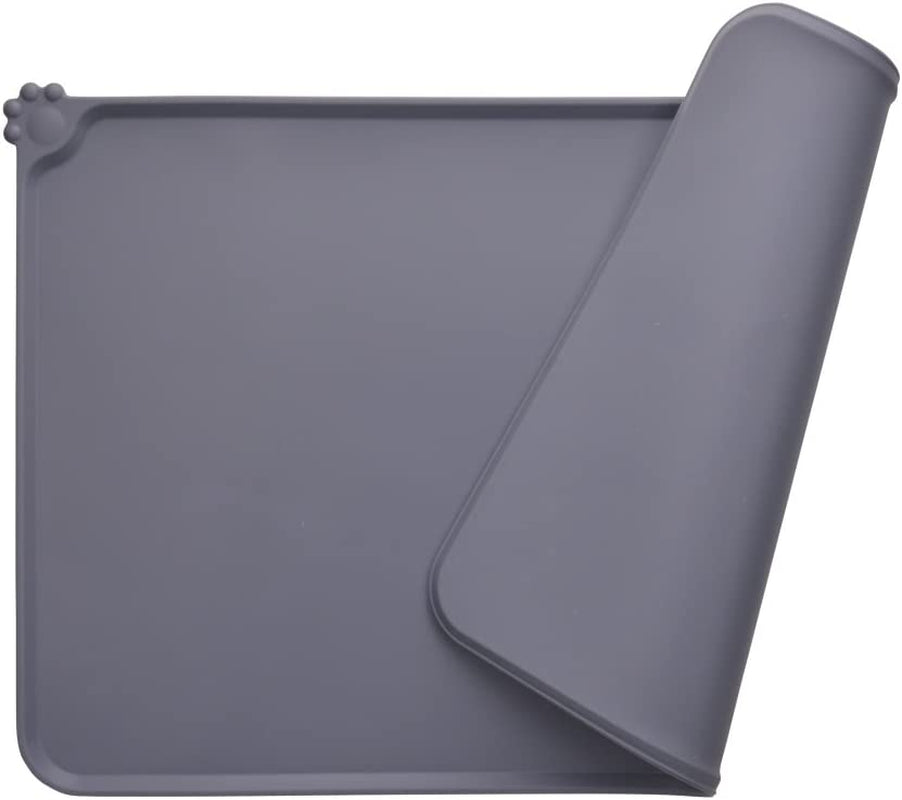 Silicone Dog & Cat Feeding Mat – Waterproof Non-Slip Pet Food Mat for Bowls, Protects Floors, 18.5" x 11.8", Grey