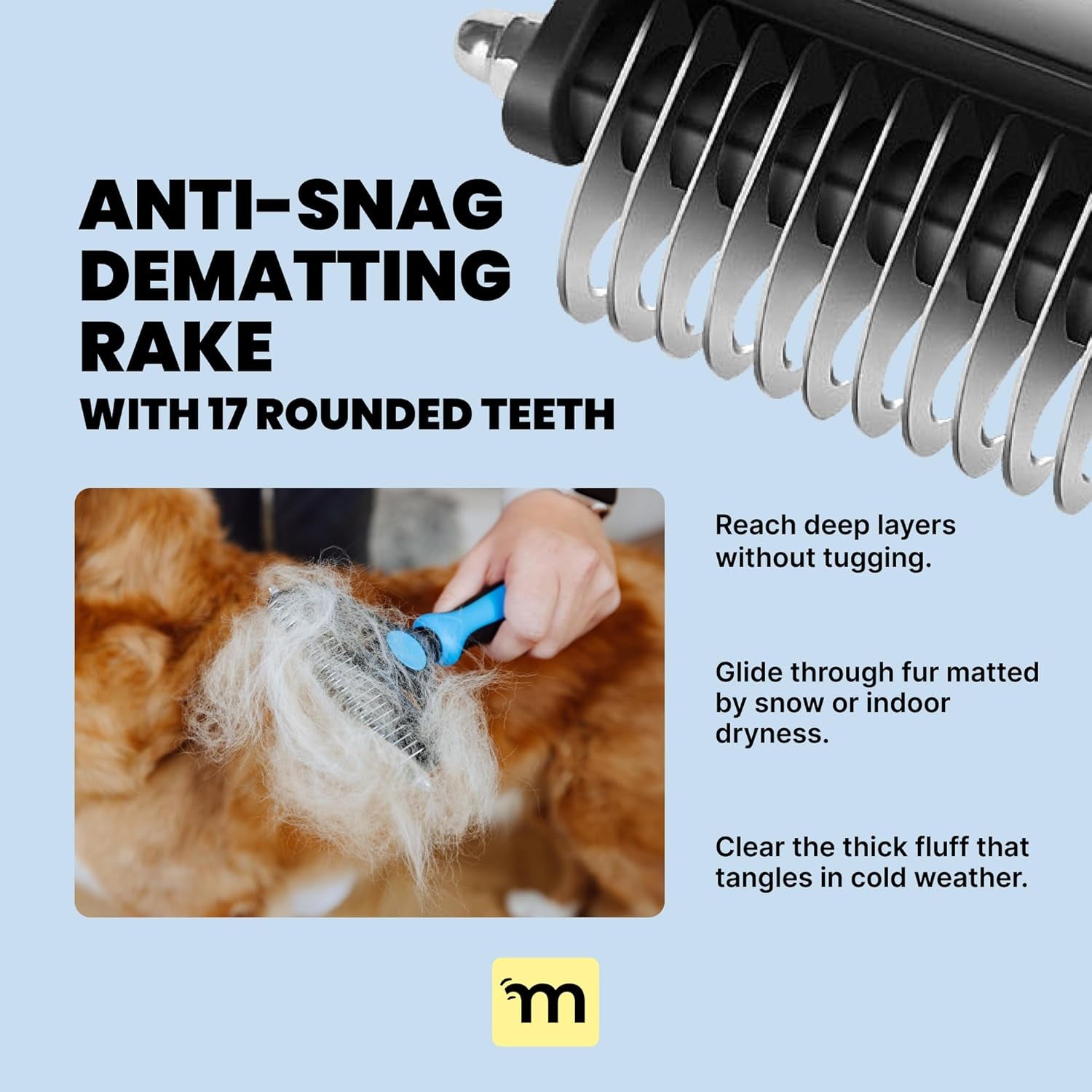 2-in-1 Dog Brush – Undercoat Rake & Dematting Comb for Shedding, Grooming Tool for Medium & Large Double-Coated Dogs & Cats, Black