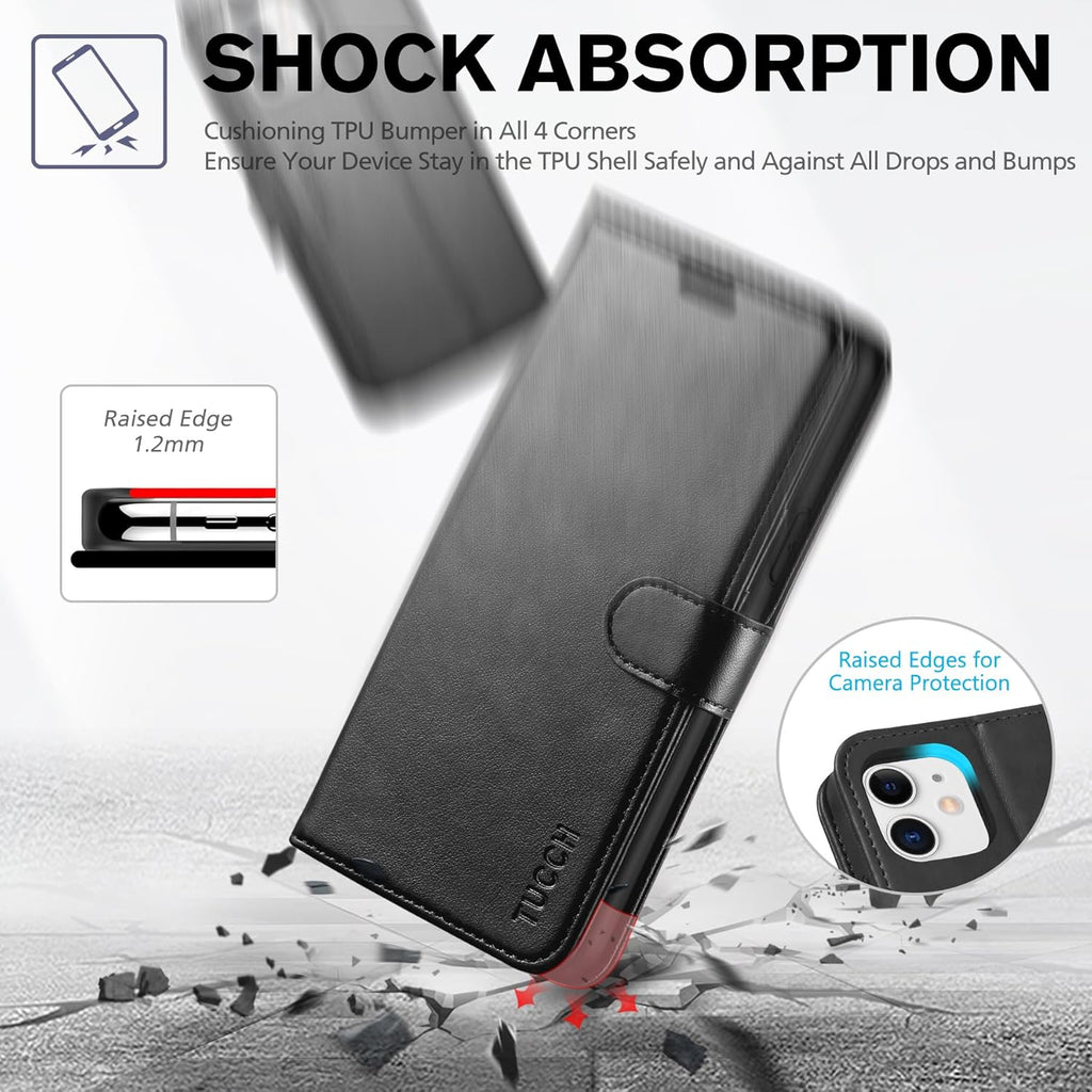 Wallet Case for Iphone 11 (6.1") 2019, 3 Card Holders, Black | RFID Blocking, Viewing Stand, Shockproof TPU Shell, PU Leather, Magnetic Closure, Protective Folio Flip Cover
