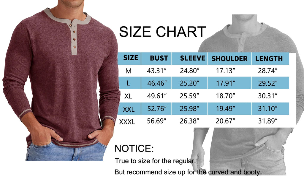 Men's Long Sleeve Henley Shirt, Casual Crew Neck Color Block Top, Soft Lightweight Pullover Shirt for Everyday Wear, Fall & Winter