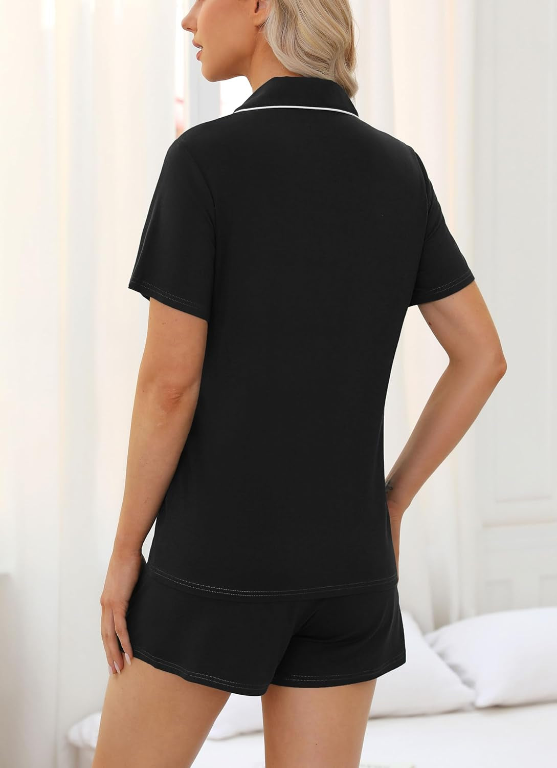 Women's 2-Piece Button-Down Pyjama Set – Soft Short Sleeve Sleepwear with Pockets, Stretch Lounge Set