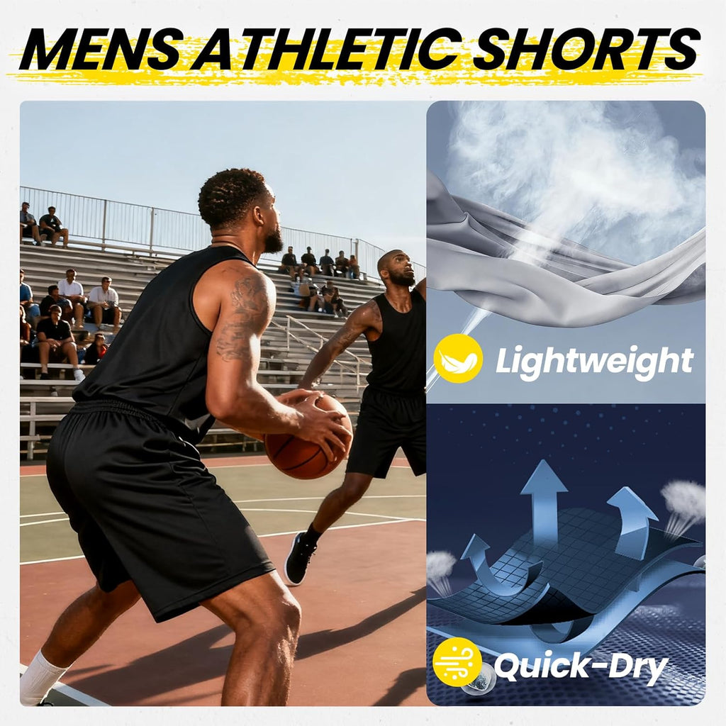 Men's Athletic Shorts with Pockets – Quick Dry Lightweight Gym, Running & Training Shorts with Elastic Waist