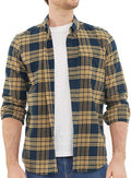 Men's 100% Cotton Flannel Shirt – Soft Plaid Button-Down Long Sleeve Casual Work Shirt with Chest Pocket