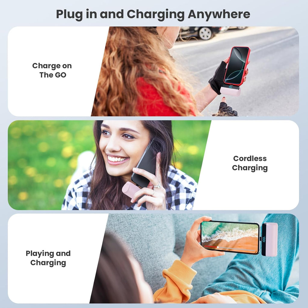 Mini Power Bank 5200Mah for Iphone 15/16,[2025 Upgraded] PD USB C Fast Charging Portable Charger, Compact LCD Display Battery Pack Compatible with Iphone 16/16 Pro Max/15 Series,Galaxy,Android Etc