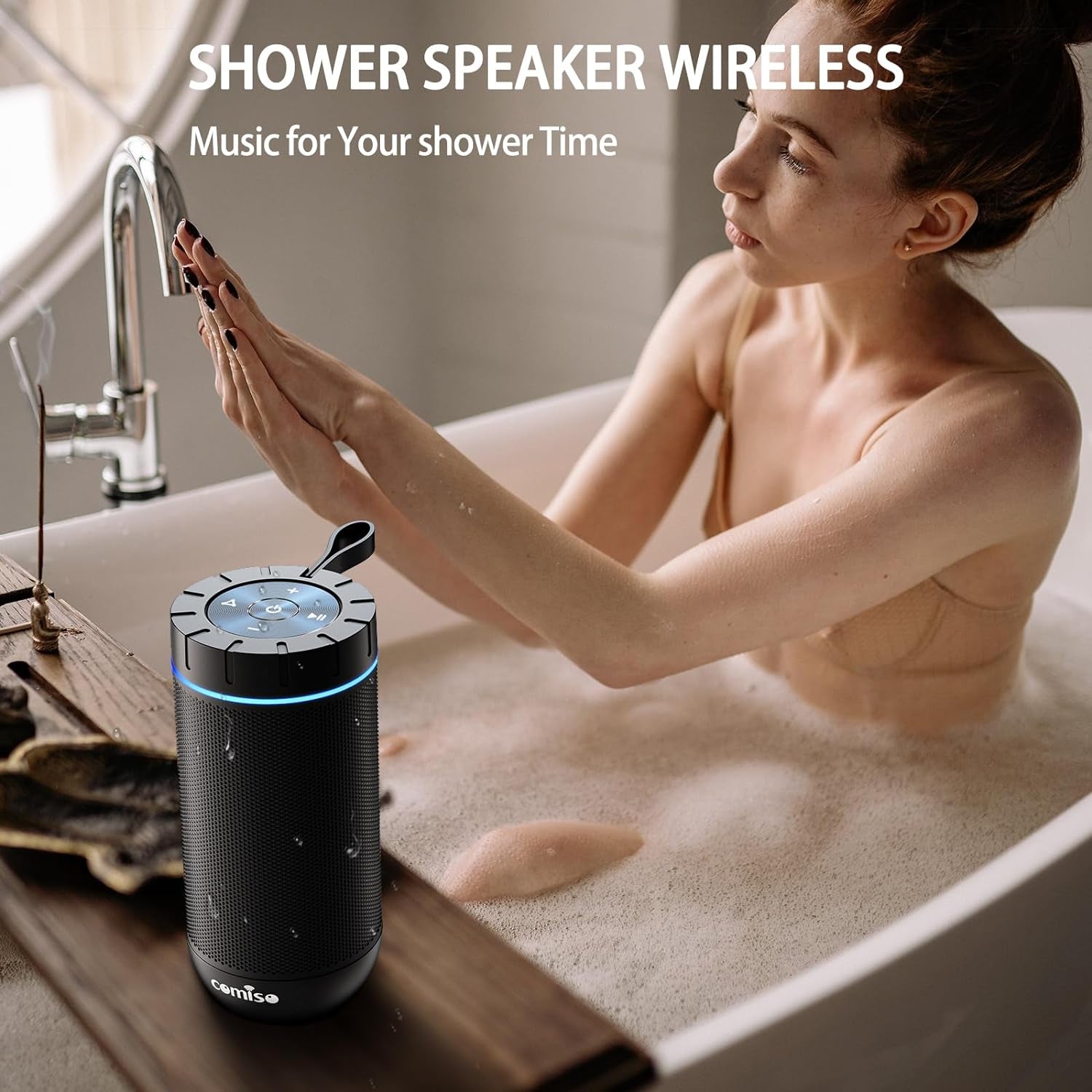 Bluetooth Speaker, IP65 Waterproof, 24H Play, TWS, 360° HD Stereo | 360° Immersive Stereo Sound with Punchy Bass; IP65 Waterproof Design; TWS Pairing; 24-Hour Battery for Home, Camping, Beach.