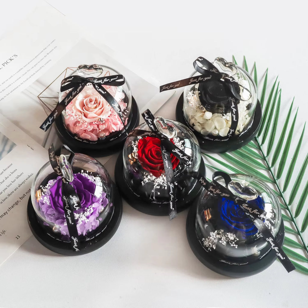 Eternal Rose in Heart-Shaped Glass Dome with LED Light, Preserved Forever Flower Gift for Mom, Wife, Girlfriend, Valentine's Day, Birthday, Anniversary & Wedding