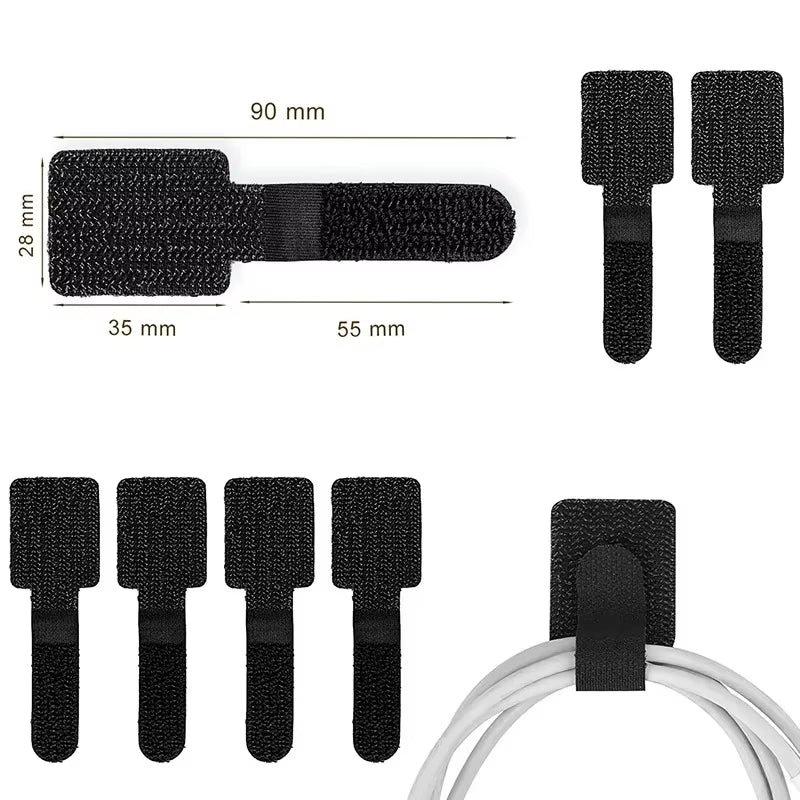 Reusable Cable Ties with Self-Adhesive Straps, Adjustable Cord Organizer for Wire Management, Hook and Loop Cable Wraps for Desk, Home, Office & Electronics