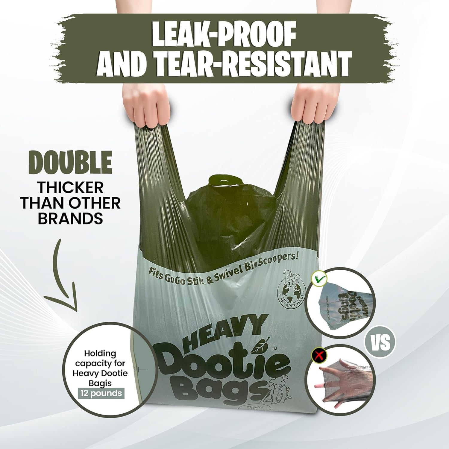 Heavy-Duty Dog Poop Bags with Easy-Tie Handles – Large Leakproof Pet Waste Bags Made with Cornstarch, Strong & Convenient for Dogs, Cats & Litter Cleanup