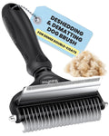 2-in-1 Dog Brush – Undercoat Rake & Dematting Comb for Shedding, Grooming Tool for Medium & Large Double-Coated Dogs & Cats, Black