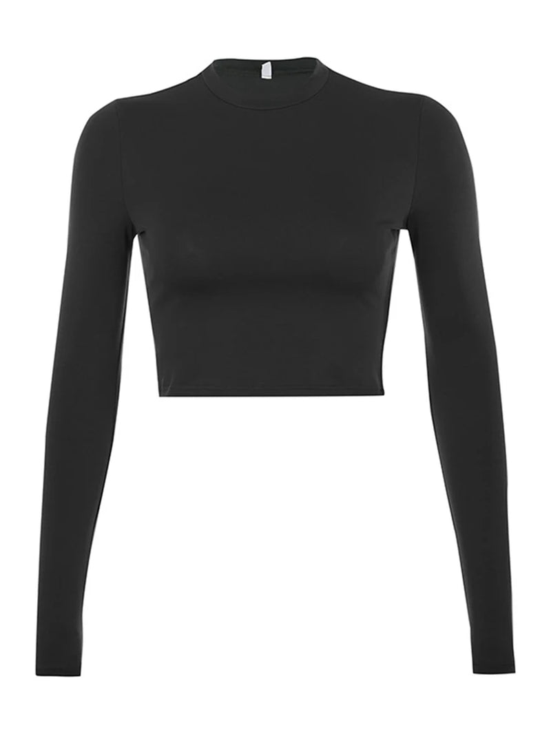 Women's Long Sleeve Crop Top, Solid Color Casual T-Shirt, Soft Basic Slim Fit Fashion Tee for Everyday Wear, Korean Style Top
