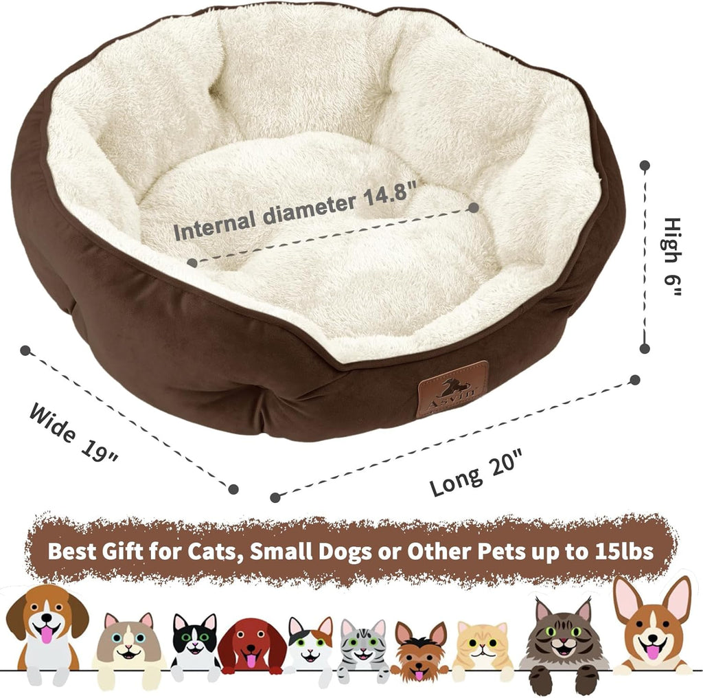 Small Dog Bed for Small Dogs & Cats, Extra Soft Cozy Pet Bed with Washable Cover, Anti-Slip Waterproof Oxford Bottom, Comfortable Puppy & Kitten Bed for Indoor Use