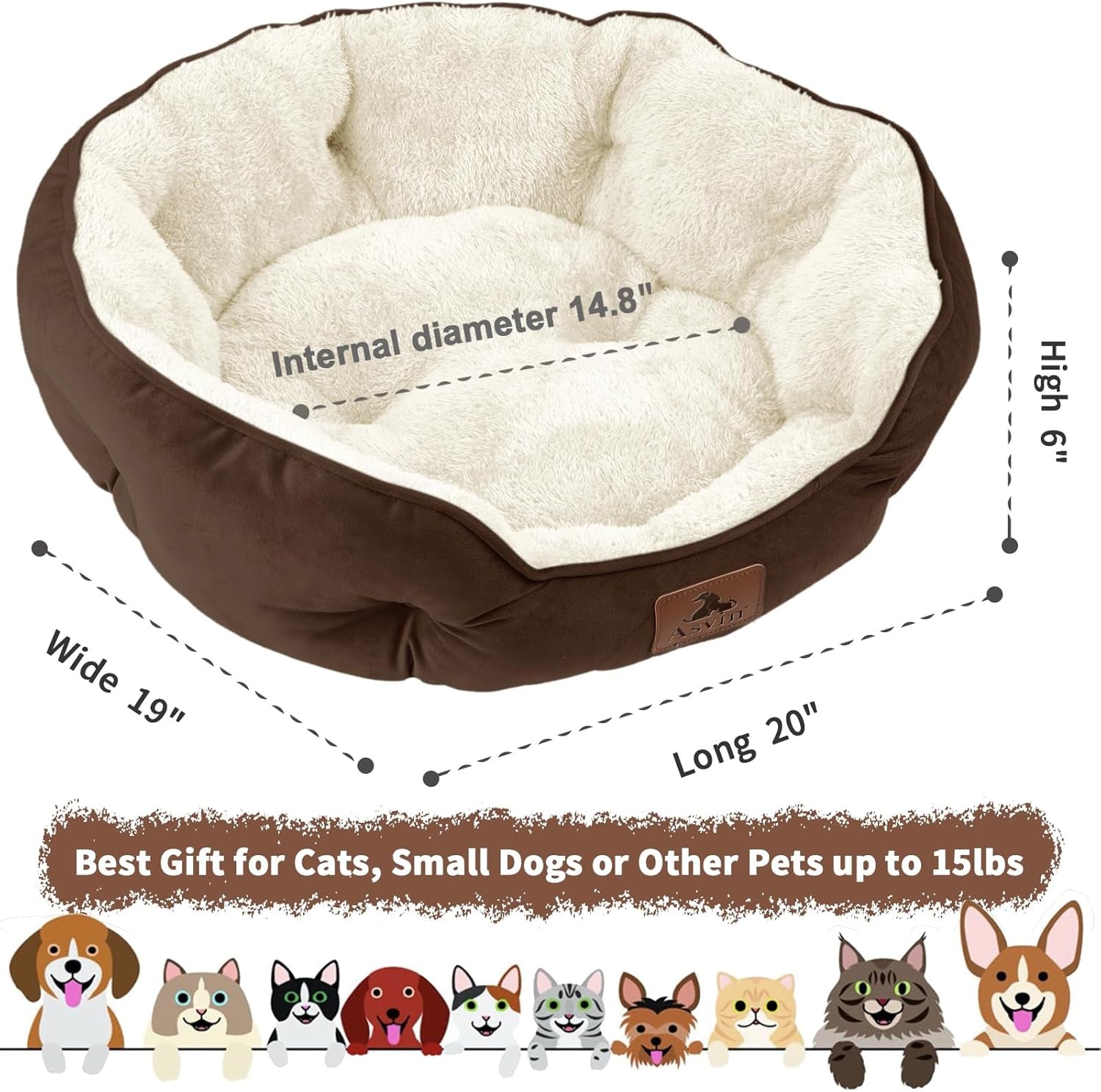 Small Dog Bed for Small Dogs & Cats, Extra Soft Cozy Pet Bed with Washable Cover, Anti-Slip Waterproof Oxford Bottom, Comfortable Puppy & Kitten Bed for Indoor Use