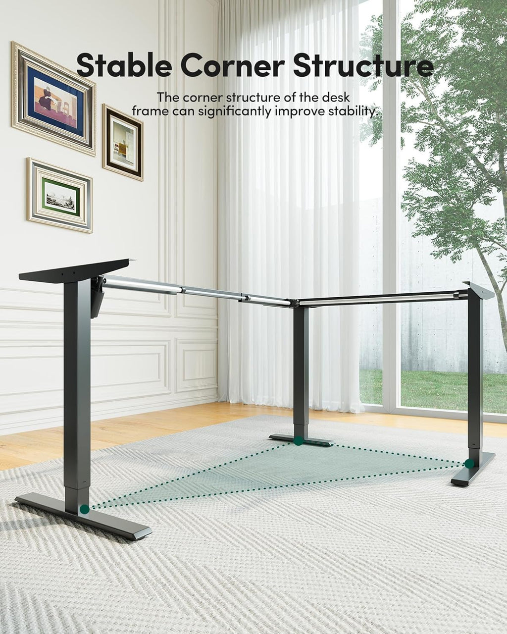 L Shaped Electric Standing Desk, 63 X48 Inch Large with Drawers | Reversible Tabletop, 2 Memory Height Settings | Home Office & Gaming Height-Adjustable Table, Black Top/Black Frame（2 Packages）