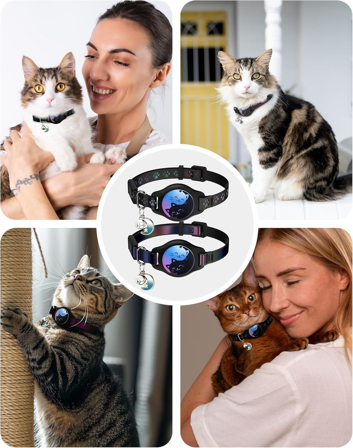 2-Pack Breakaway AirTag Cat Collar – Reflective Waterproof Collar with Built-In AirTag Holder & Bell, Adjustable 8–12", Lightweight & Comfortable