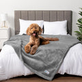 Waterproof Dog Blanket for Large Dogs & Cats – Queen Size 90" x 90" Reversible Sherpa Fleece Pet Blanket, Pee-Proof Furniture Protector for Bed, Sofa & Kennel, Light Grey
