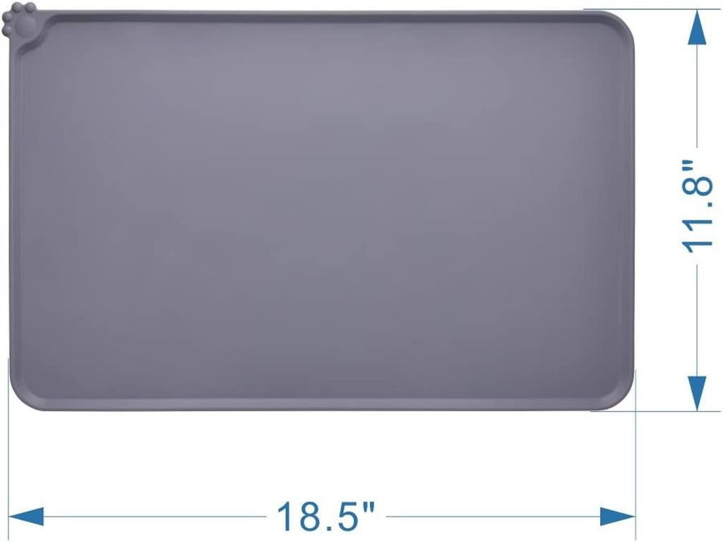 Silicone Dog & Cat Feeding Mat – Waterproof Non-Slip Pet Food Mat for Bowls, Protects Floors, 18.5" x 11.8", Grey