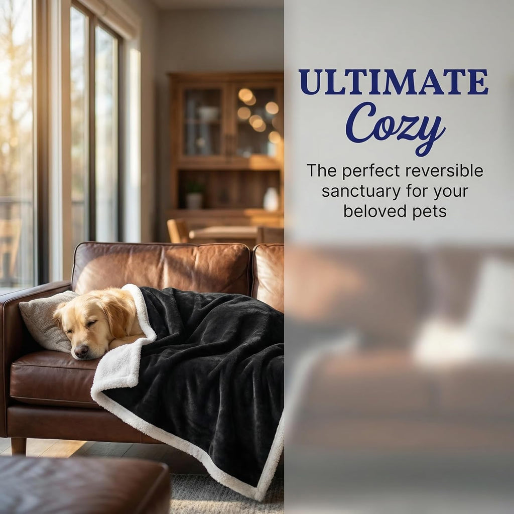 Soft Fluffy Fleece Dog Blanket for Large Dogs – Washable Pet Throw for Couch, Sofa, Dog Bed, Crate & Car Seat, 50" x 60", Black