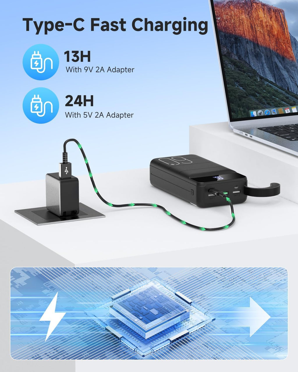 Power Bank 60000Mah, 22.5W USB-C Fast Charging Portable Charger | Built-In Flashlight, 4 Outputs 2 Inputs, LED Display, Travel Essentia, High Capacity, Compatible with Iphone & Android Black