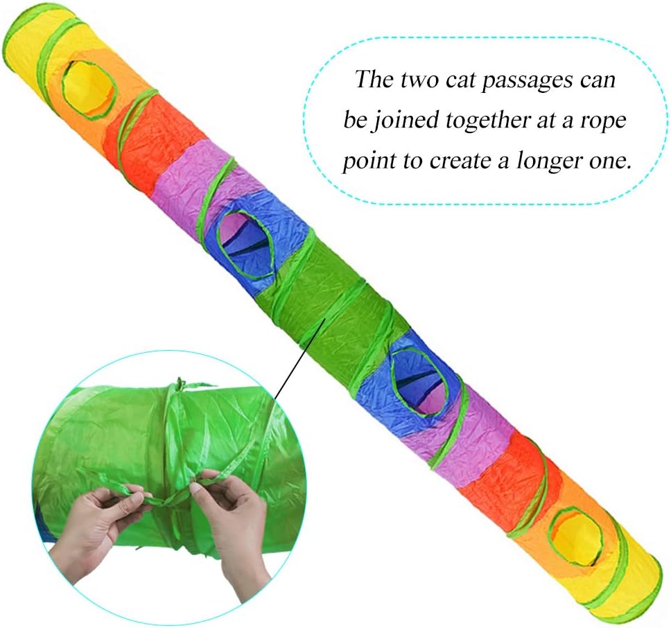 45" Rainbow Cat Tunnel for Indoor Cats – Collapsible Kitten Play Tube with Ball Toy, Peek Holes & Fun Exercise Hideaway