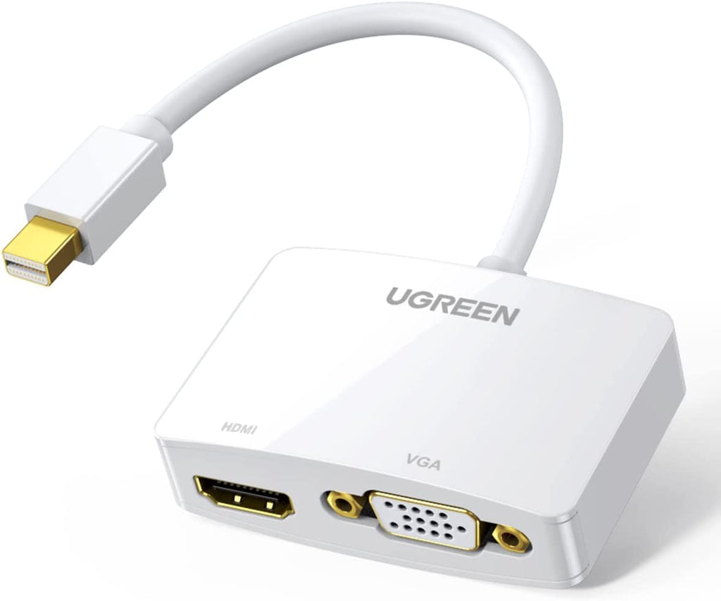 UGREEN Mini Displayport to HDMI VGA Adapter 2 in 1 | 4K Thunderbolt 2 Adapter, Compatible with Macbook Pro Air Imac Surface Pro 1 2 3 4 6 Surface Laptop 2 Thinkpad X1, White