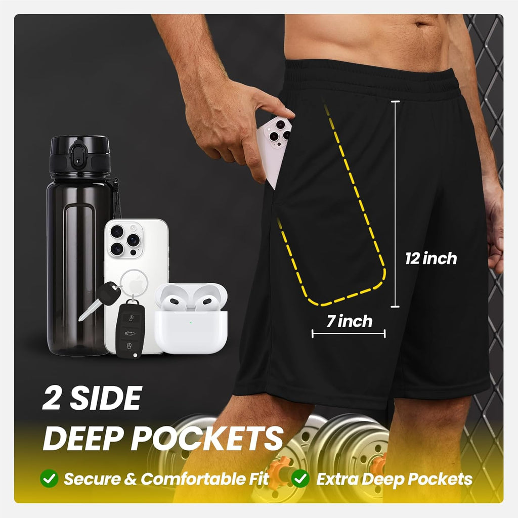Men's Athletic Shorts with Pockets – Quick Dry Lightweight Gym, Running & Training Shorts with Elastic Waist