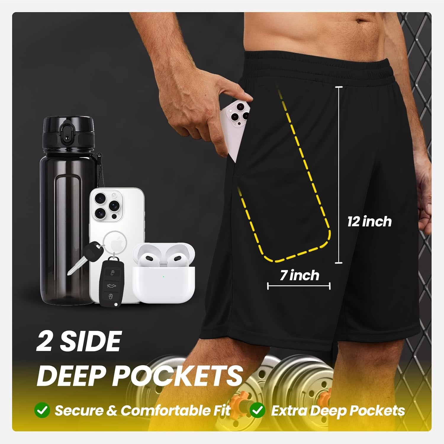 Men's Athletic Shorts with Pockets – Quick Dry Lightweight Gym, Running & Training Shorts with Elastic Waist