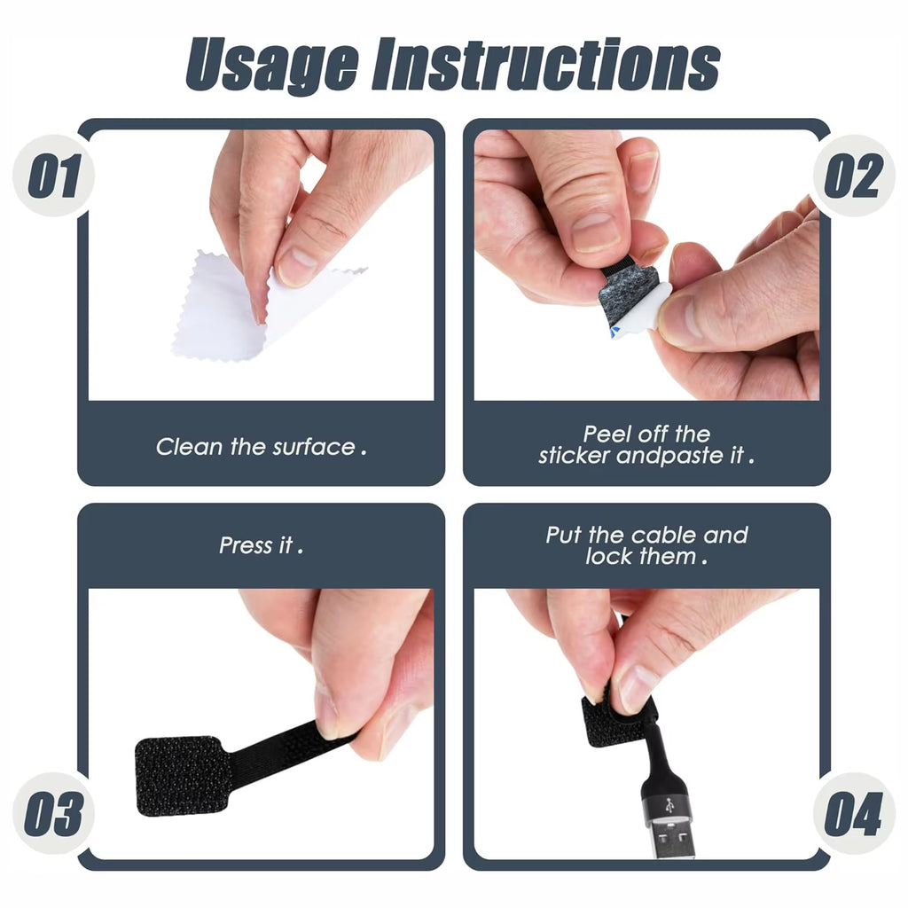 Reusable Cable Ties with Self-Adhesive Straps, Adjustable Cord Organizer for Wire Management, Hook and Loop Cable Wraps for Desk, Home, Office & Electronics