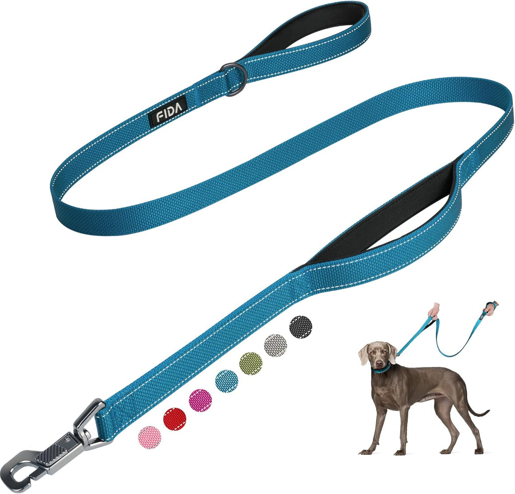     Heavy Duty Dog Leash, 5 FT, Dual Padded Handles, Reflective, Blue