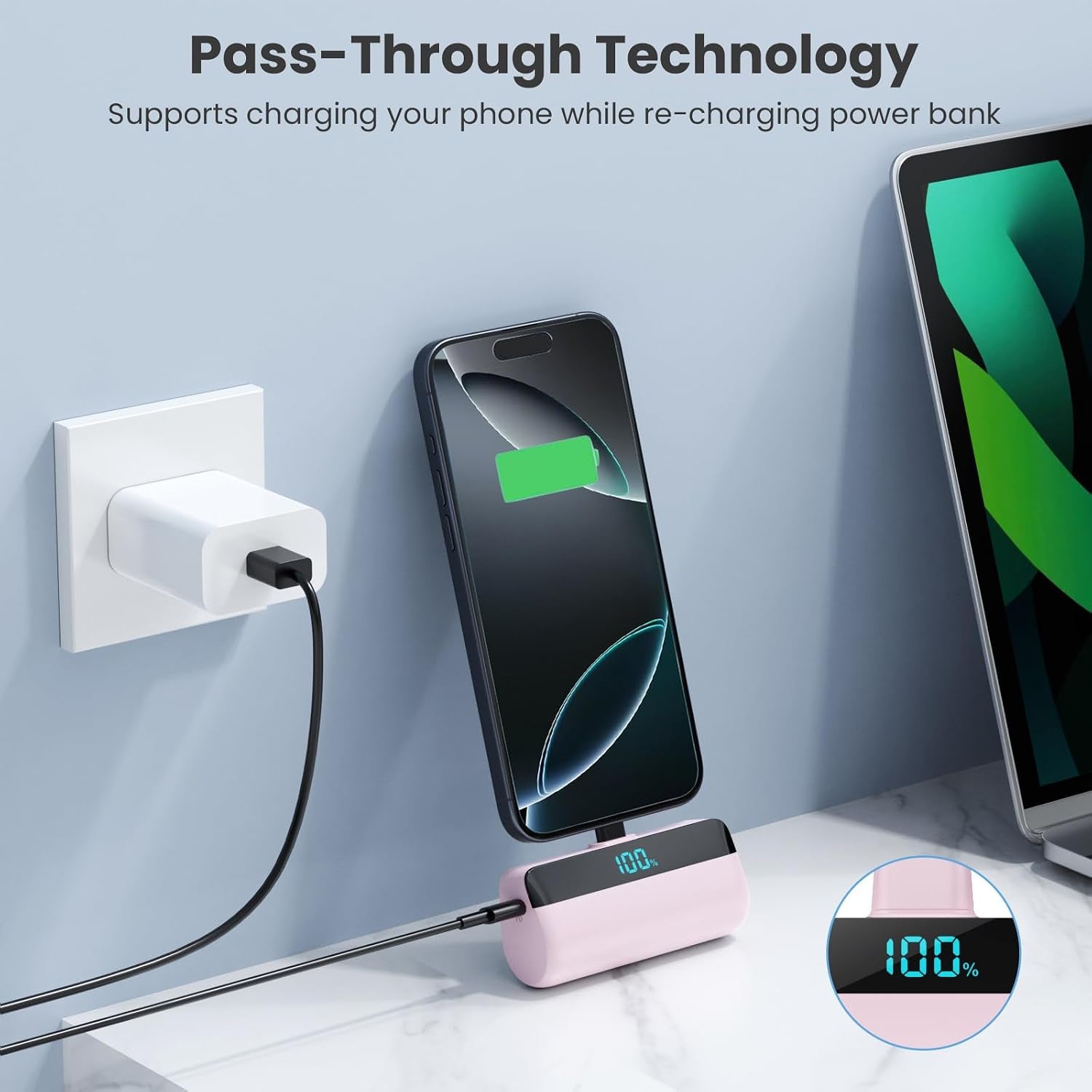 Mini Power Bank 5200Mah for Iphone 15/16,[2025 Upgraded] PD USB C Fast Charging Portable Charger, Compact LCD Display Battery Pack Compatible with Iphone 16/16 Pro Max/15 Series,Galaxy,Android Etc