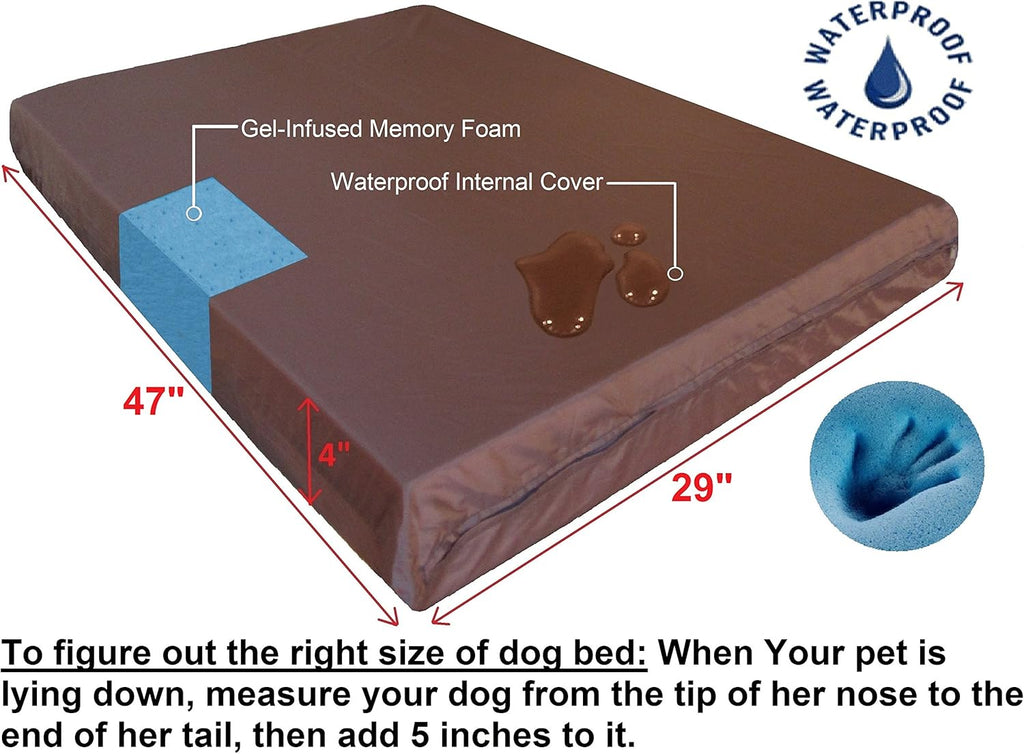 XL Orthopedic Memory Foam Dog Bed – 47" x 29" Supportive Crate Pad with Waterproof Liner & Washable Cover for Medium to Large Dogs