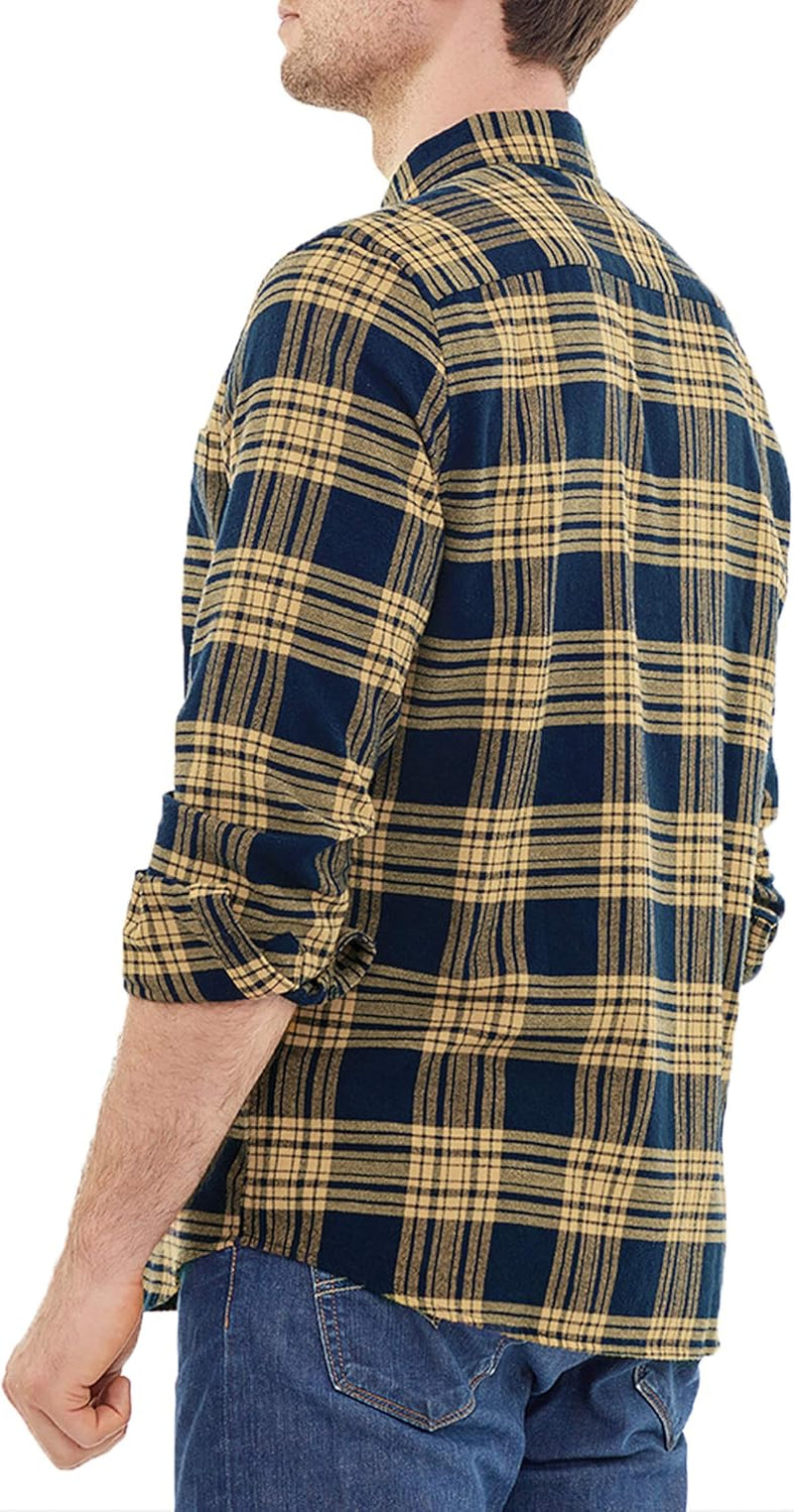 Men's 100% Cotton Flannel Shirt – Soft Plaid Button-Down Long Sleeve Casual Work Shirt with Chest Pocket