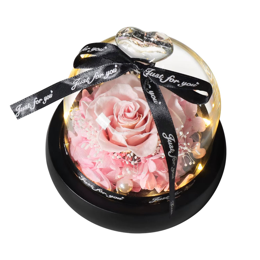 Eternal Rose in Heart-Shaped Glass Dome with LED Light, Preserved Forever Flower Gift for Mom, Wife, Girlfriend, Valentine's Day, Birthday, Anniversary & Wedding
