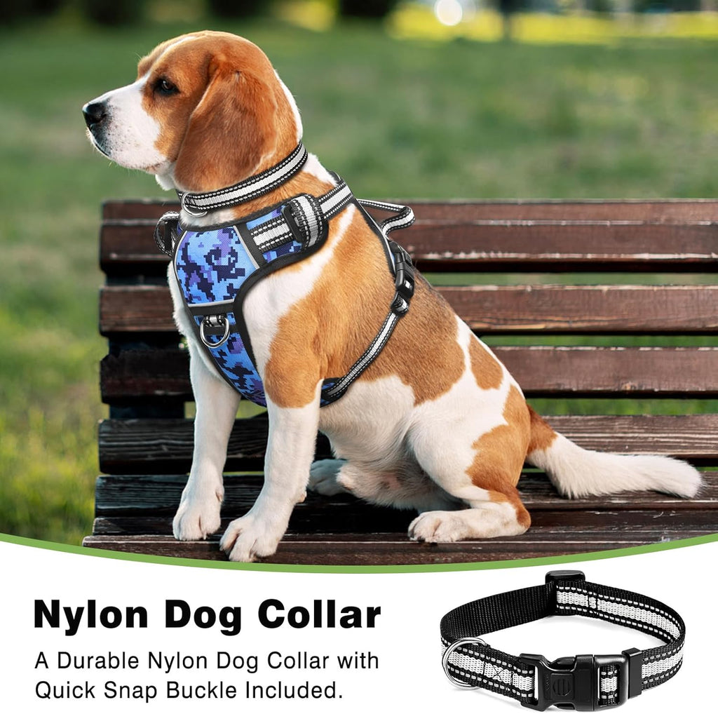 No Pull Dog Harness with Collar – Adjustable Reflective Oxford Vest with Front & Back Leash Clips, Control Handle for Small, Medium & Large Dogs