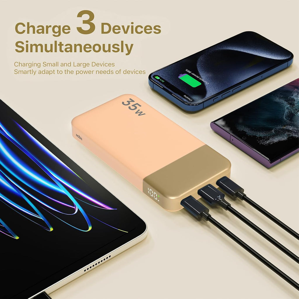 Portable Charger 35W 10000Mah Power Bank Fast Charging | 2C+1A Battery Pack with C to C Cable, Battery Bank with Digital Display for Phones, Tablets, and More