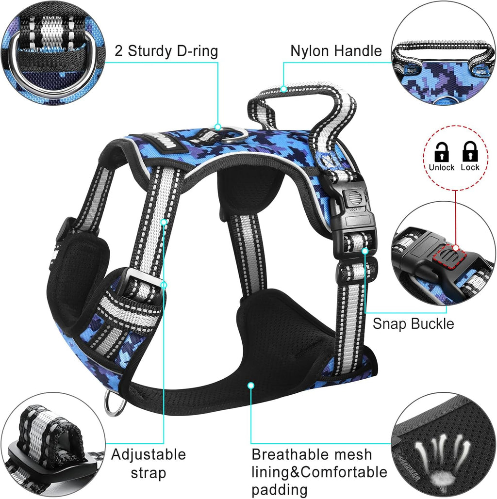 No Pull Dog Harness with Collar – Adjustable Reflective Oxford Vest with Front & Back Leash Clips, Control Handle for Small, Medium & Large Dogs