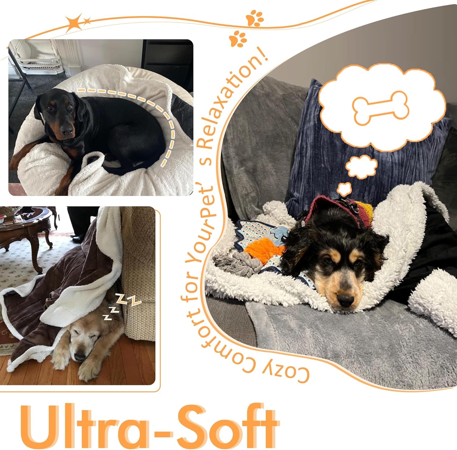 Soft Fluffy Fleece Dog Blanket for Large Dogs – Washable Pet Throw for Couch, Sofa, Dog Bed, Crate & Car Seat, 50" x 60", Black