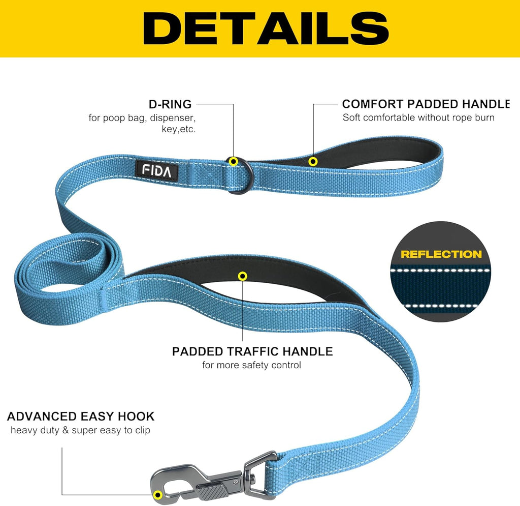     Heavy Duty Dog Leash, 5 FT, Dual Padded Handles, Reflective, Blue