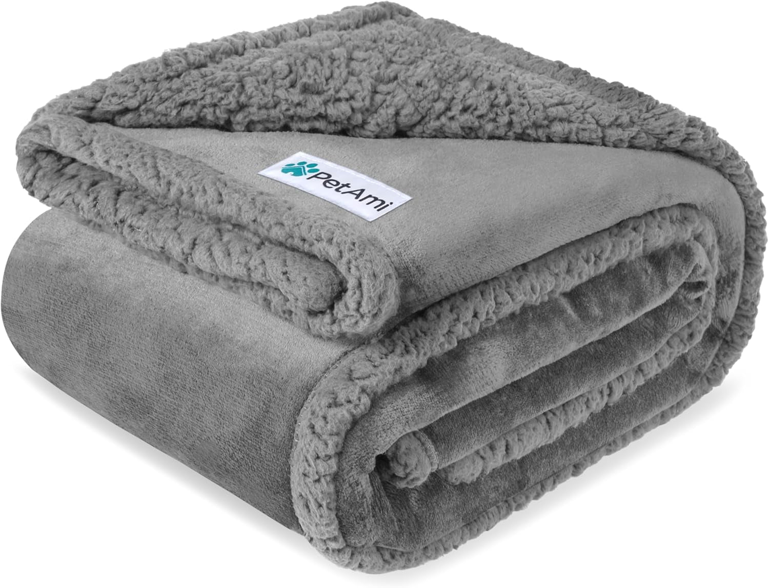 Waterproof Dog Blanket for Large Dogs & Cats – Queen Size 90" x 90" Reversible Sherpa Fleece Pet Blanket, Pee-Proof Furniture Protector for Bed, Sofa & Kennel, Light Grey