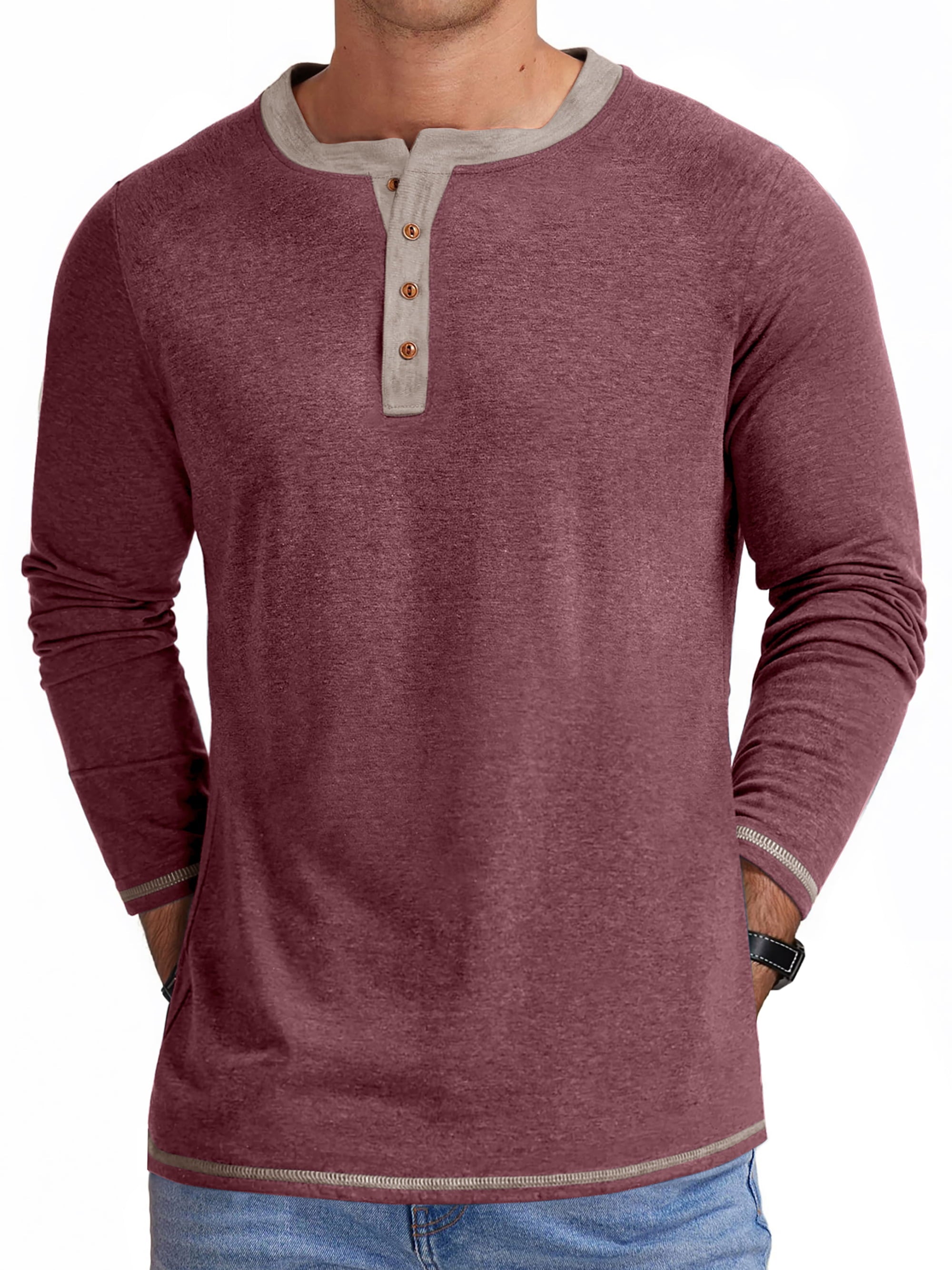 Men's Long Sleeve Henley Shirt, Casual Crew Neck Color Block Top, Soft Lightweight Pullover Shirt for Everyday Wear, Fall & Winter