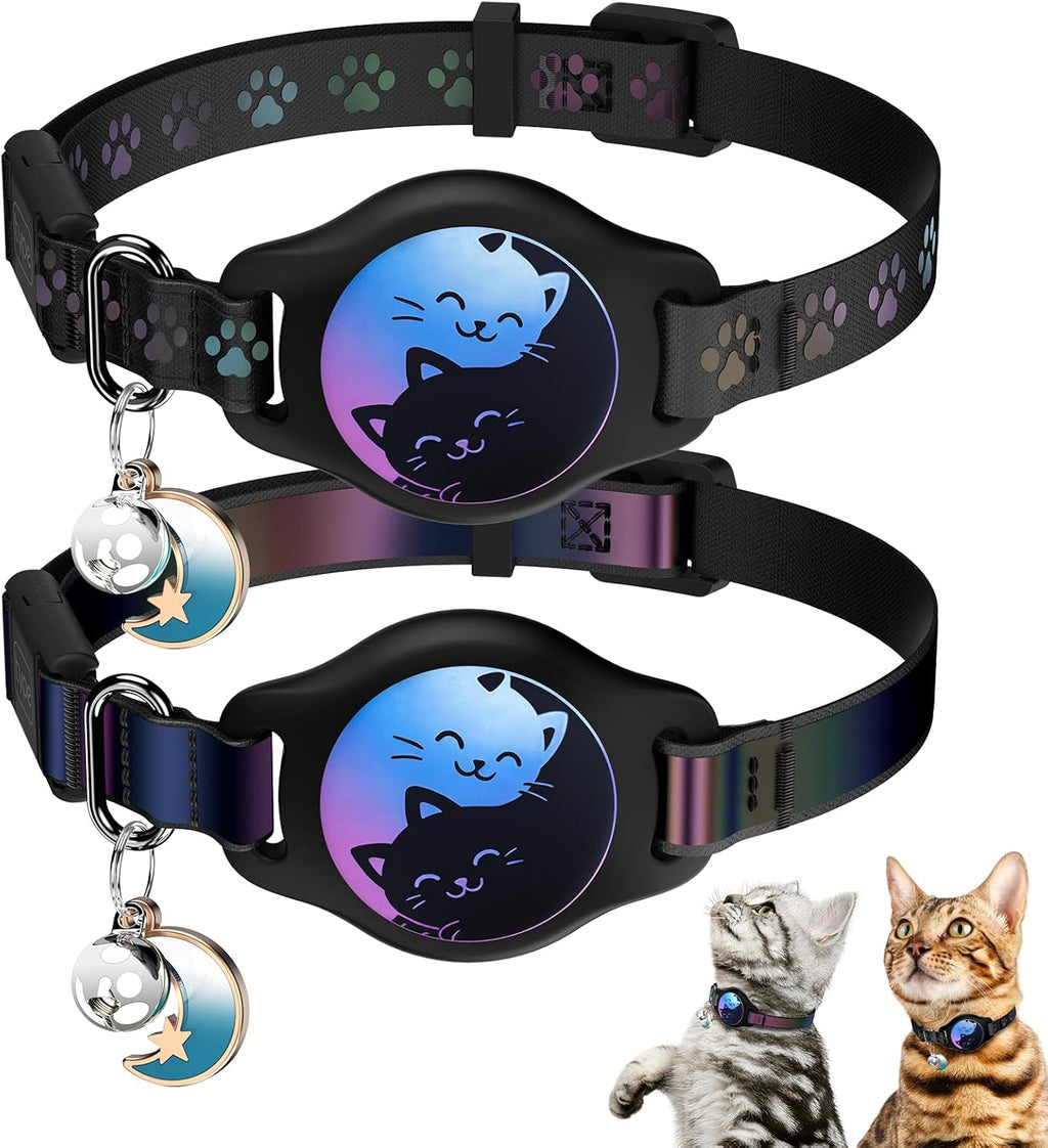 2-Pack Breakaway AirTag Cat Collar – Reflective Waterproof Collar with Built-In AirTag Holder & Bell, Adjustable 8–12", Lightweight & Comfortable
