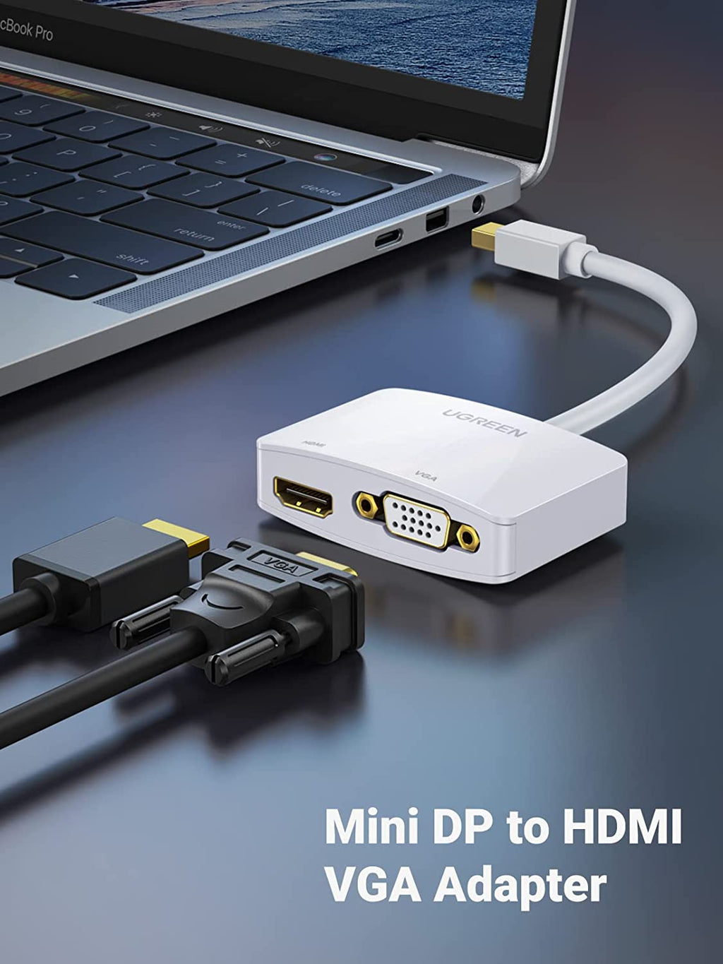 UGREEN Mini Displayport to HDMI VGA Adapter 2 in 1 | 4K Thunderbolt 2 Adapter, Compatible with Macbook Pro Air Imac Surface Pro 1 2 3 4 6 Surface Laptop 2 Thinkpad X1, White