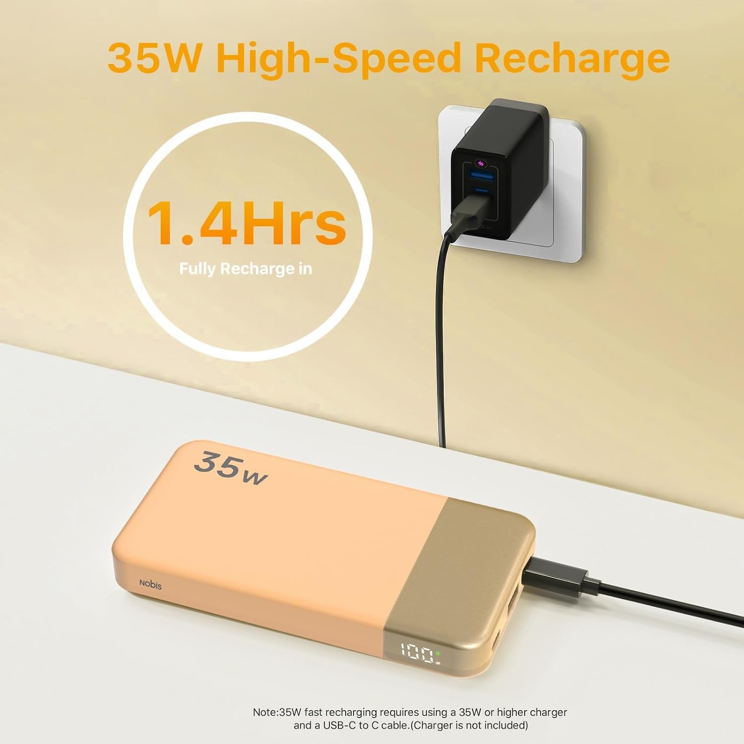 Portable Charger 35W 10000Mah Power Bank Fast Charging | 2C+1A Battery Pack with C to C Cable, Battery Bank with Digital Display for Phones, Tablets, and More