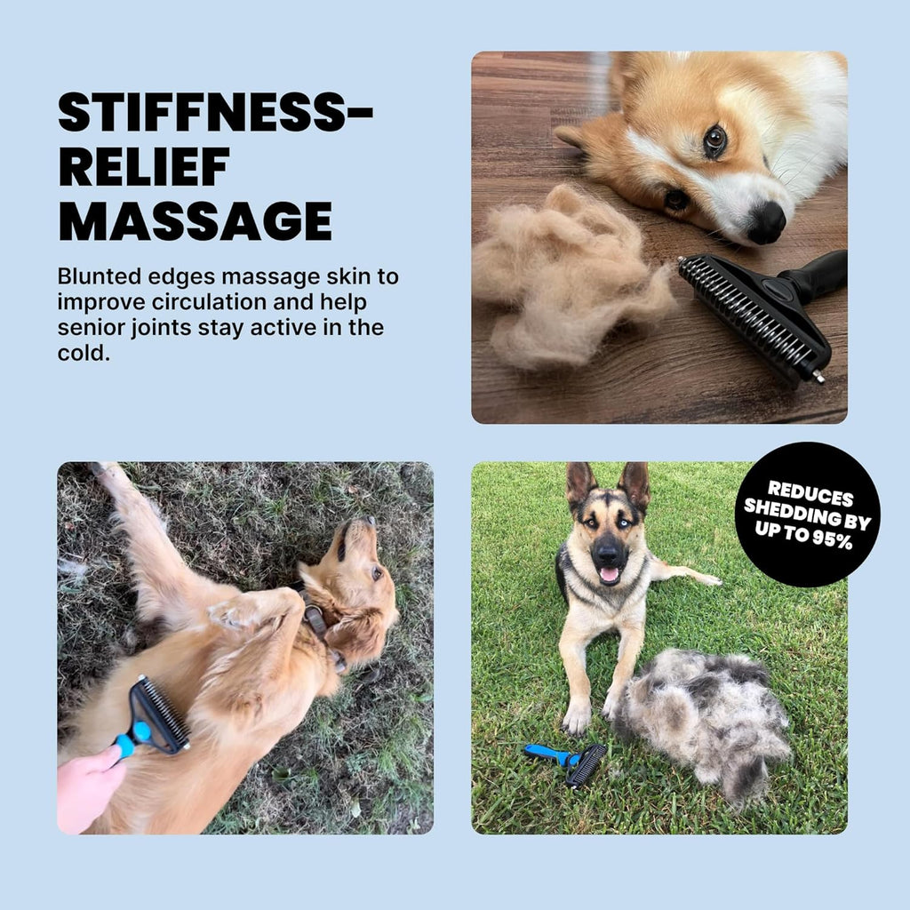2-in-1 Dog Brush – Undercoat Rake & Dematting Comb for Shedding, Grooming Tool for Medium & Large Double-Coated Dogs & Cats, Black