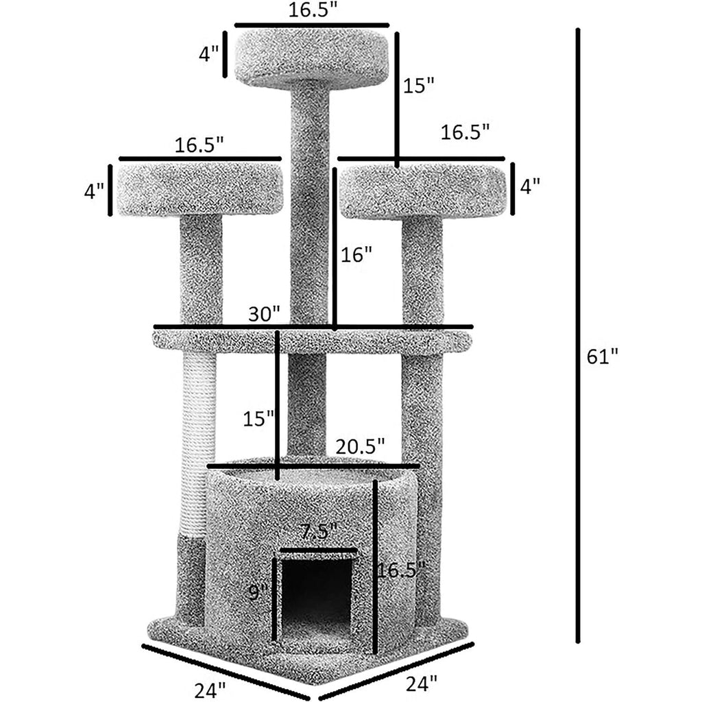 Prestige Cat Trees Main Coon Cat Tree – Large Beige Cat Tower with Cozy House, Scratching Posts & Multi-Level Play Area