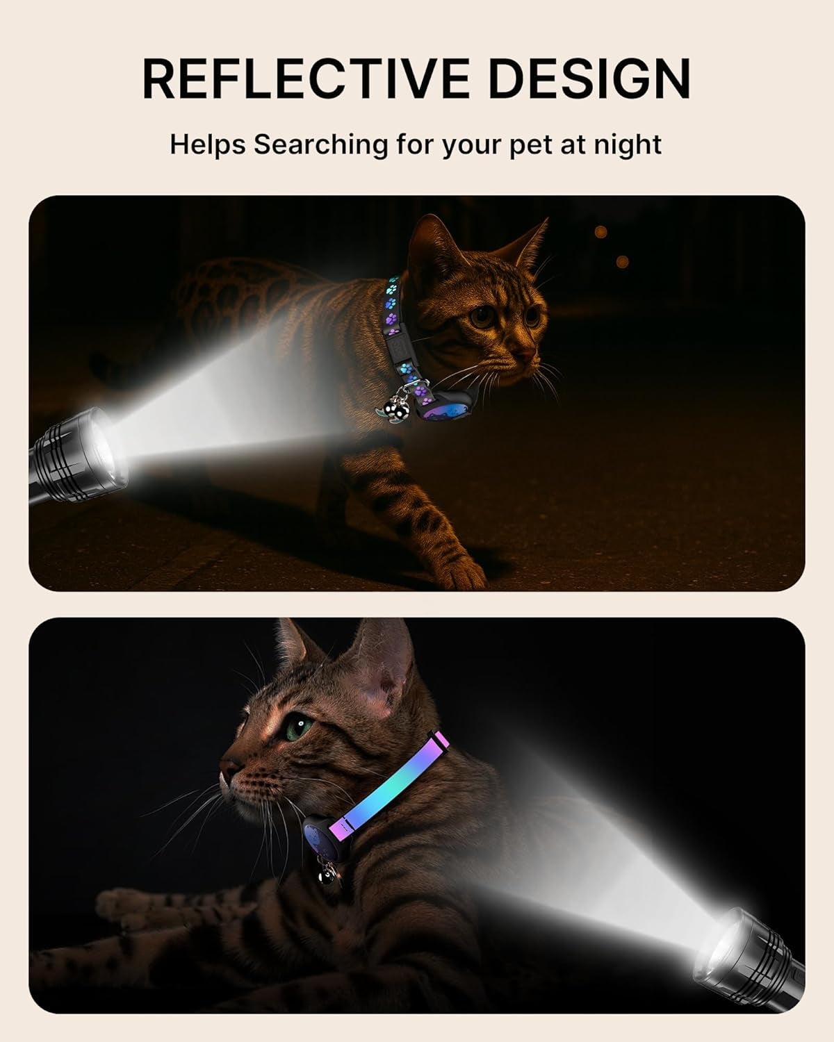 2-Pack Breakaway AirTag Cat Collar – Reflective Waterproof Collar with Built-In AirTag Holder & Bell, Adjustable 8–12", Lightweight & Comfortable