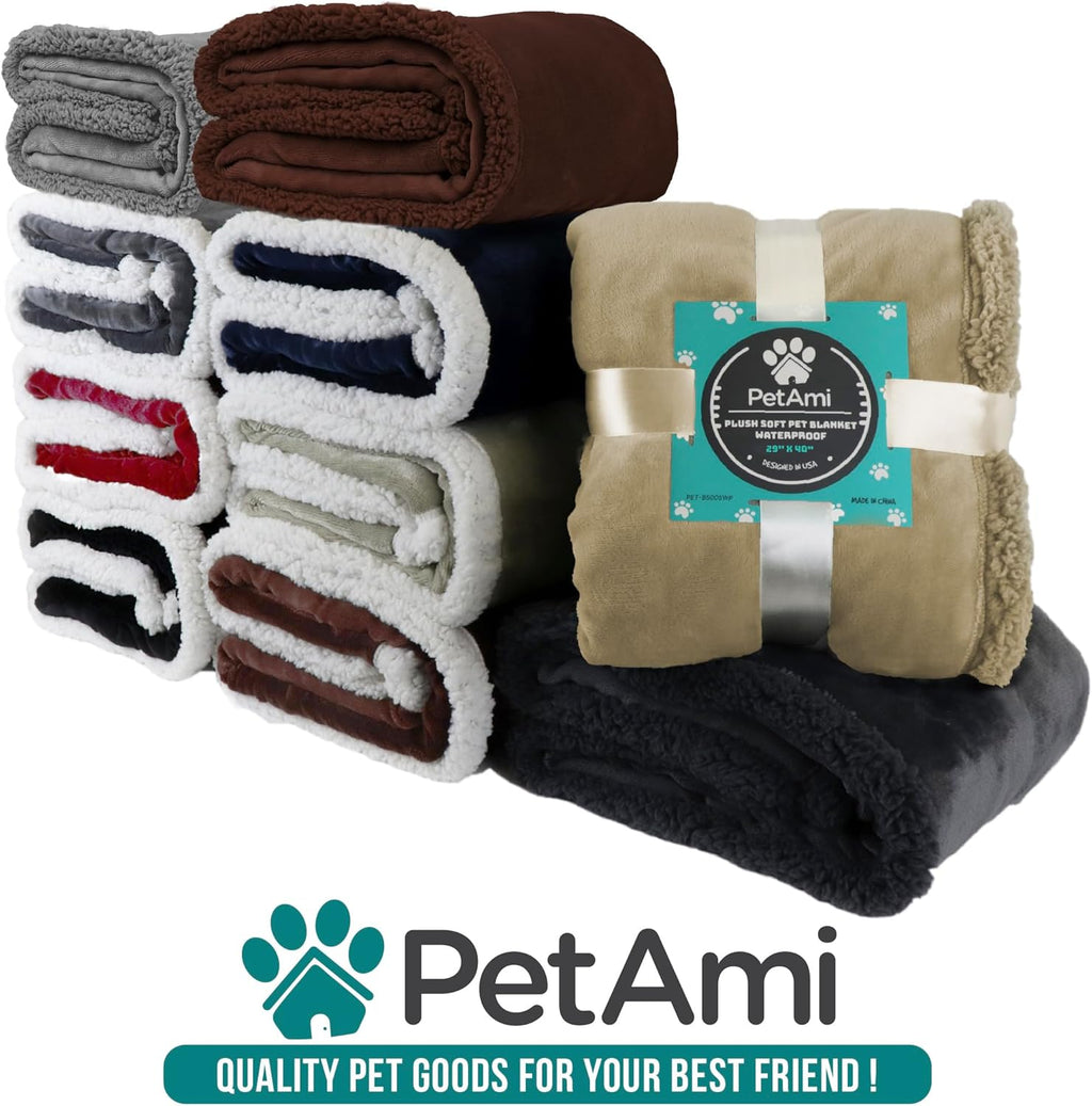 Waterproof Dog Blanket for Large Dogs & Cats – Queen Size 90" x 90" Reversible Sherpa Fleece Pet Blanket, Pee-Proof Furniture Protector for Bed, Sofa & Kennel, Light Grey